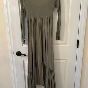 Anthropologie Green Smocked Long Sleeve Sundress